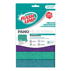 Pano Microfibra Multiuso Com 3 (30x30) FlashLimp 